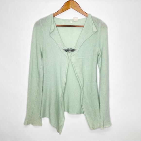Anthropologie Moth Open Front Cardigan Angora Wool Blend Green Small - Picture 2 of 9